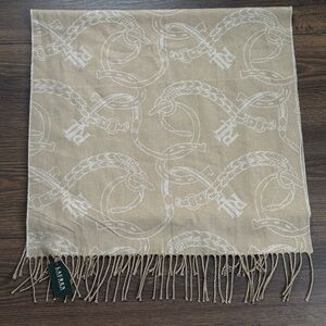 Lauren Ralph Lauren Equestrian Chain Fringe Scarf NWT Beige Wra
